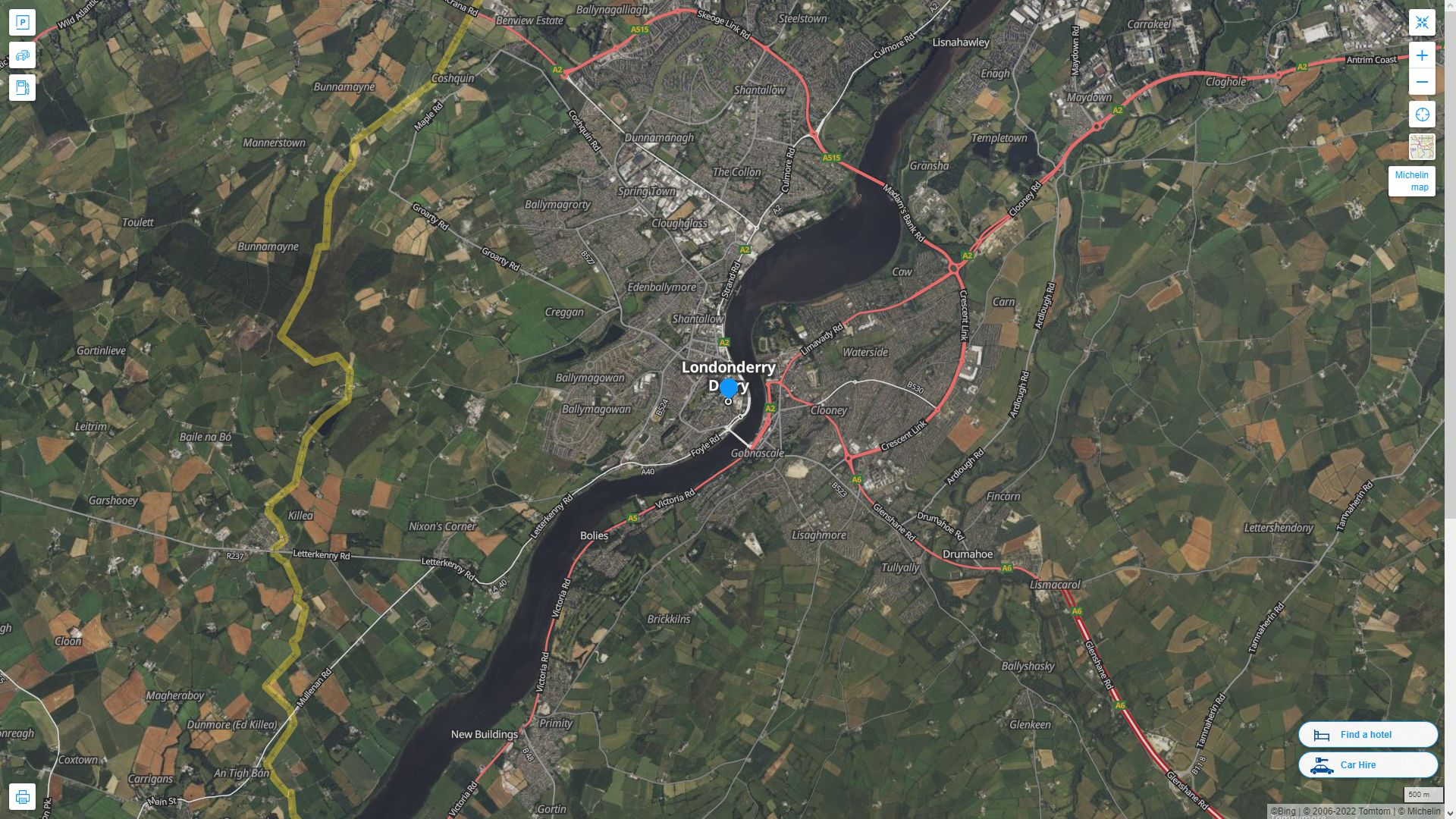 Derry Highway and Road Map with Satellite View
